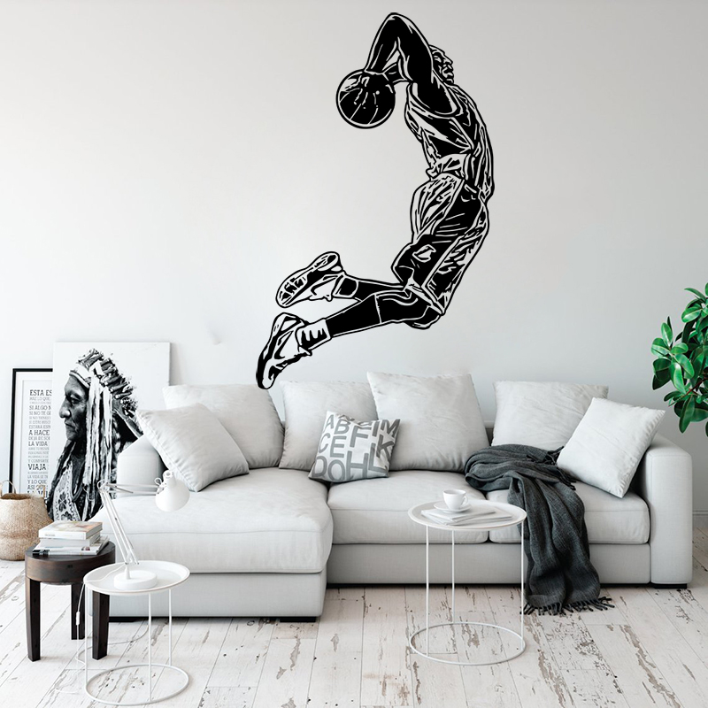 Home Gym On Wall - Jumping Basketball Player Wall Decal Large