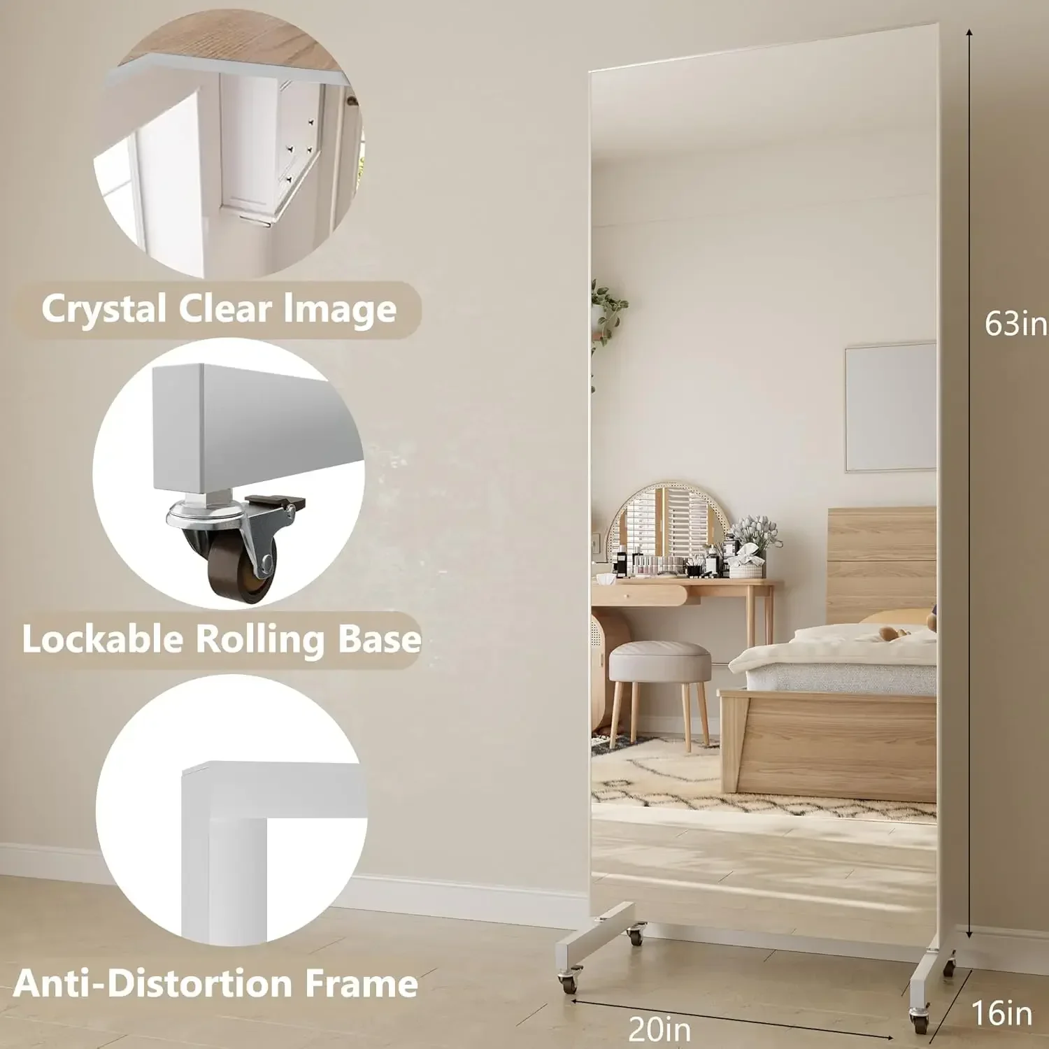 Rolling Floor Mirror With Whee - Home Gym Yoga Studio 리뷰 및 가격