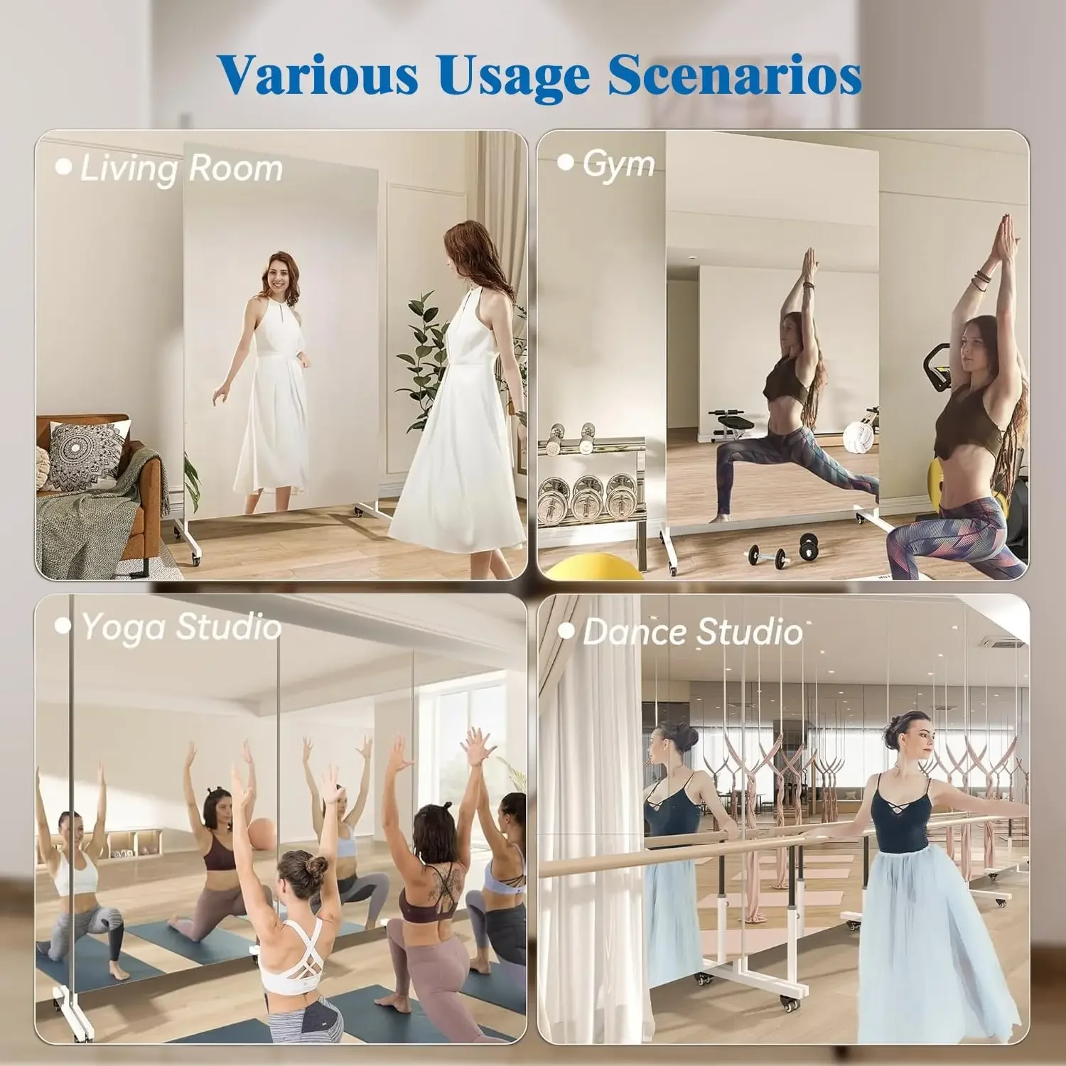 Rolling Floor Mirror With Whee - Home Gym Yoga Studio 리뷰 및 가격